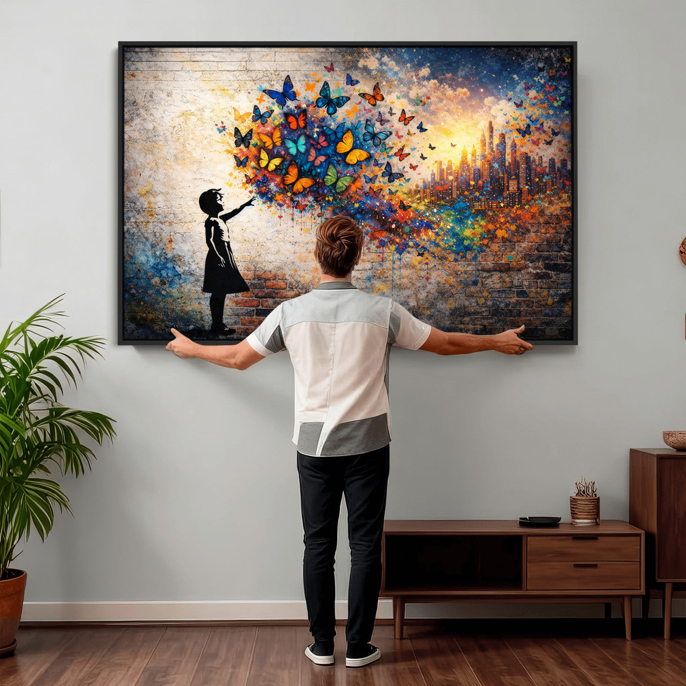 21540821-MGV-CV-36X24 - Banksy Girl Wall Art Canvas Print for Living Room Decor