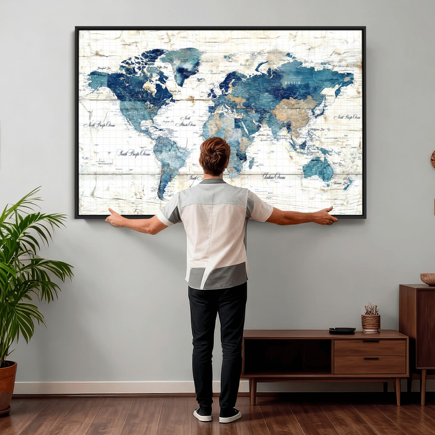 86799232-MGV-CV-36X24 - Watercolor World Map Canvas Wall Art Print – Abstract Colorful Travel Wall Decor