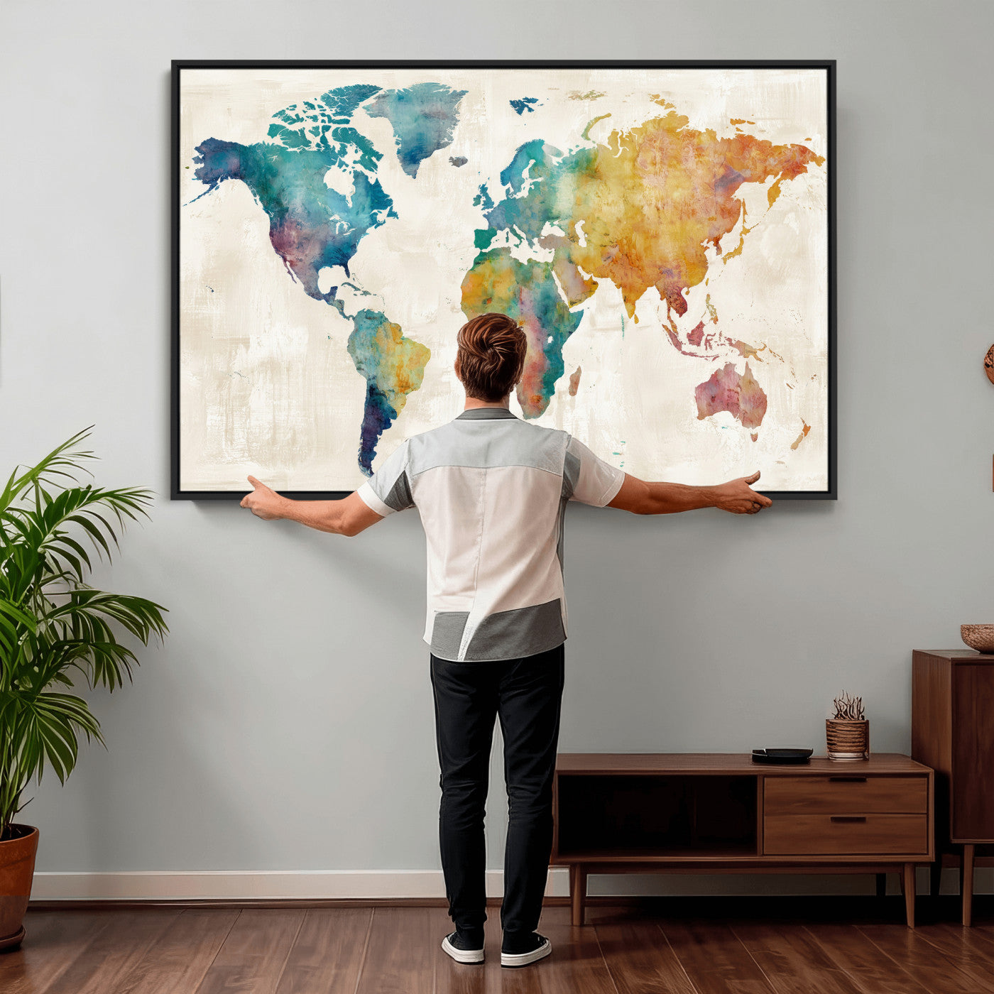 56556018-MGV-CV-36X24 - Watercolor World Map Canvas Wall Art Print – Abstract Colorful Travel Wall Decor