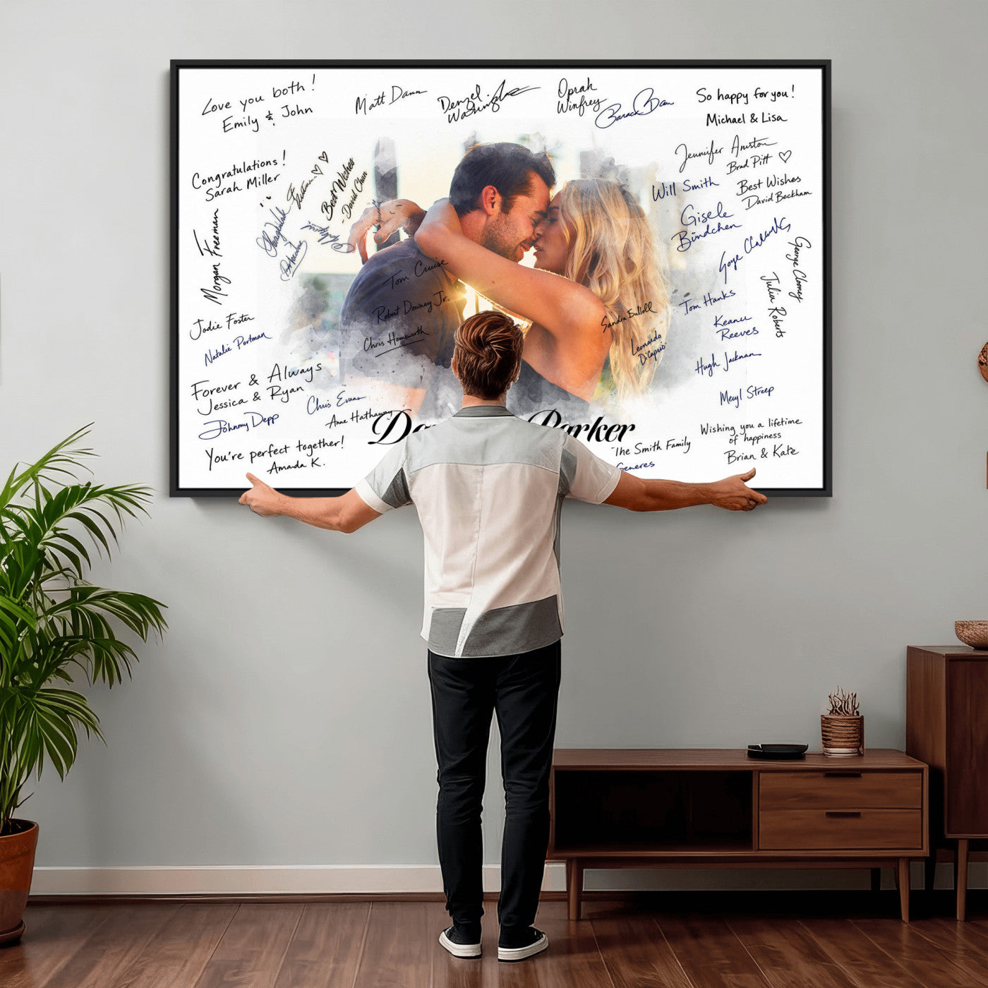 14788122-MGV-CV-36X24 - Wedding Guest Book Alternative Wall Art Canvas Print, Personalized Wedding Signature Poster, Custom Couple Photo Guestbook Canvas, Bridal Shower Reception Decor