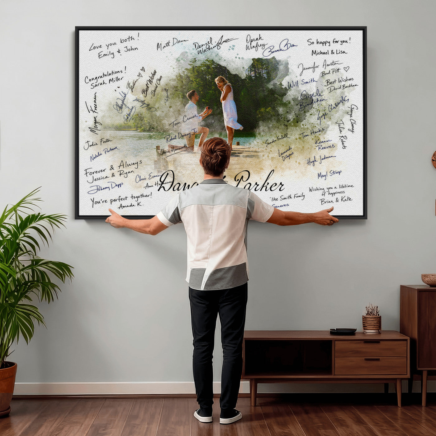 14326128-MGV-CV-36X24 - Wedding Guest Book Alternative Wall Art Canvas Print, Personalized Wedding Signature Poster, Custom Couple Photo Guestbook Canvas, Bridal Shower Reception Decor