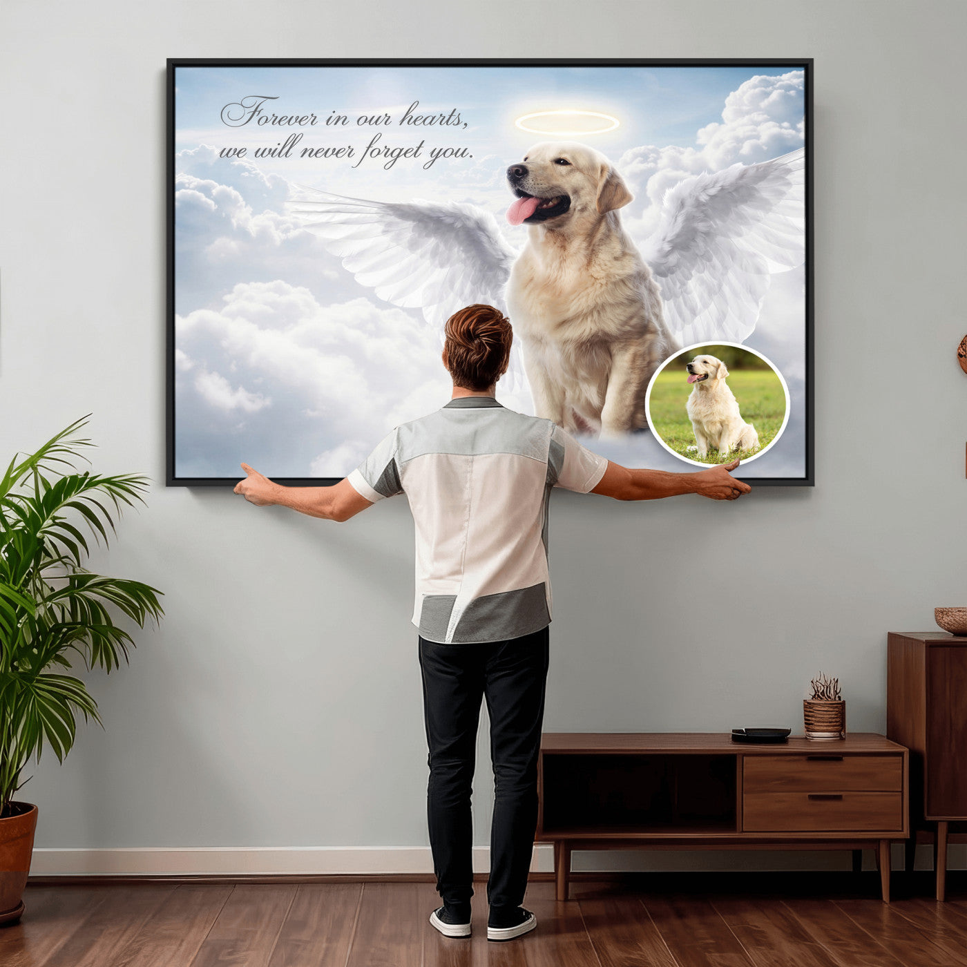 62795455-MGV-CV-36X24 - Pet Memorial Wall Art Canvas Print, Custom Dog Memorial Portrait, Personalized Angel Pet Loss Gift, Angel Wings Puppy Print