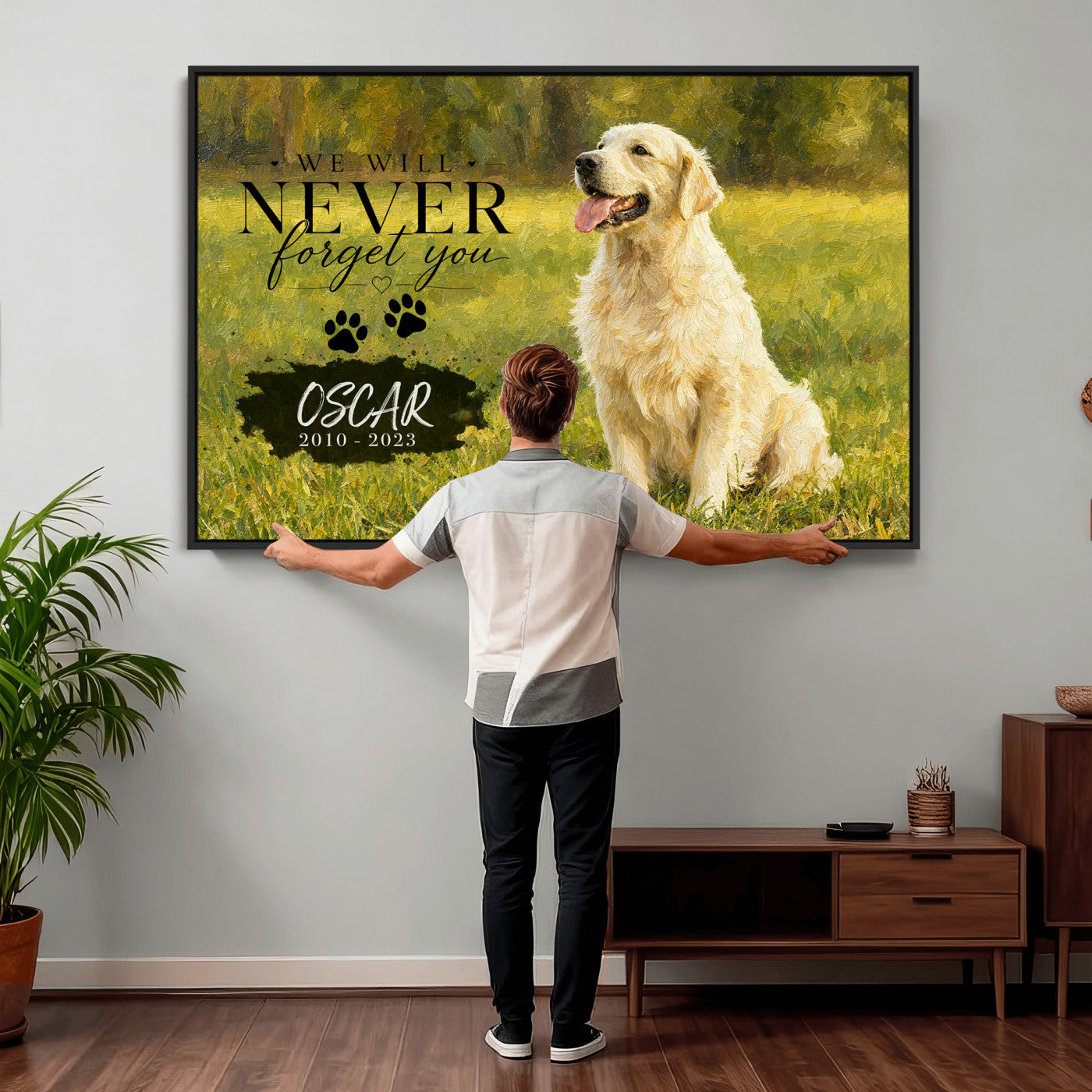 38460512P2-MGV-CV-36X24 - Pet Memorial Wall Art Canvas Print, Custom Dog Memorial Portrait, Personalized Angel Pet Loss Gift, Angel Wings Puppy Print