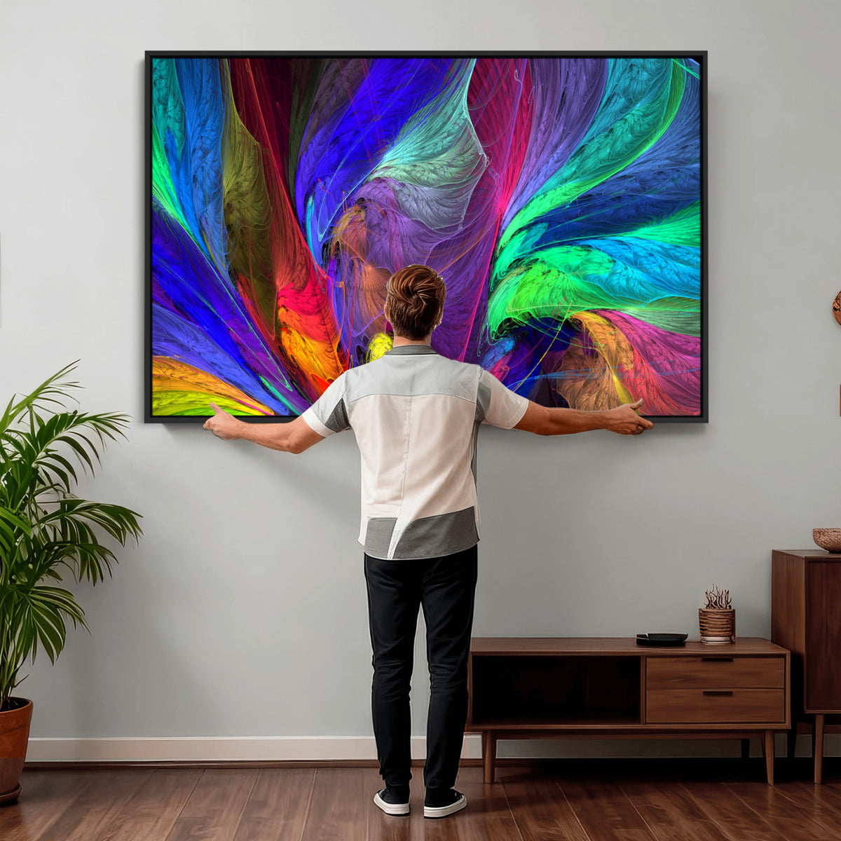 376925791-MGV-CV-36X24 - Colorful Abstract Canvas Wall Art, Rainbow Swirl Fractal Print, Bold Multicolor Living Room Decor, Vibrant Energy Art, Large Abstract Wall Art