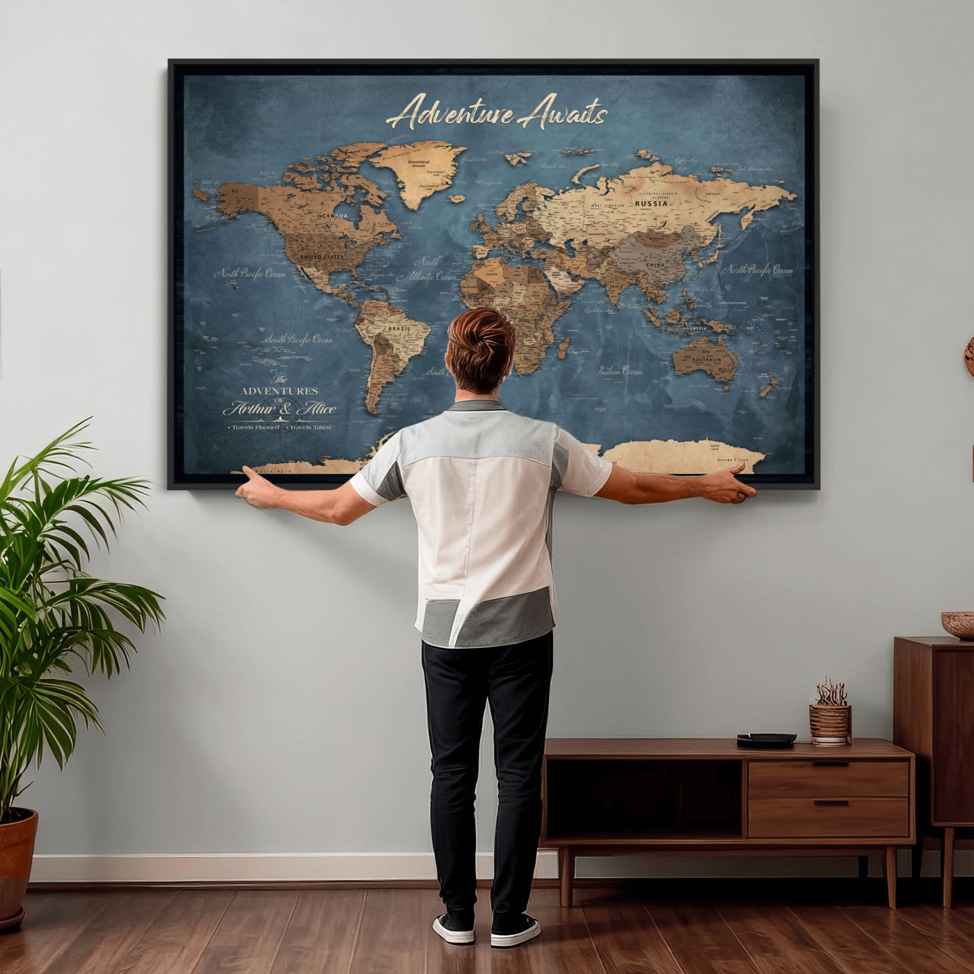 14637271-MGV-CV-36X24 - Custom Push Pin World Map Canvas | Personalized Travel Tracker | Wedding Anniversary Gift for Couples | Adventure Map Wall Art with Pins