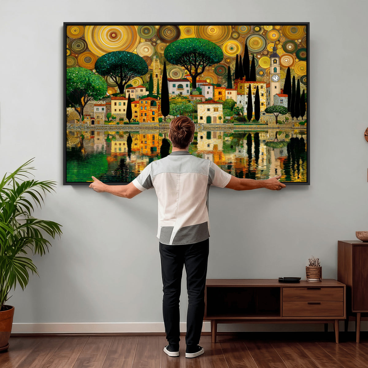 93010897-MGV-CV-36X24 - Gustav Klimt Golden Cityscape Wall Art Canvas Print,