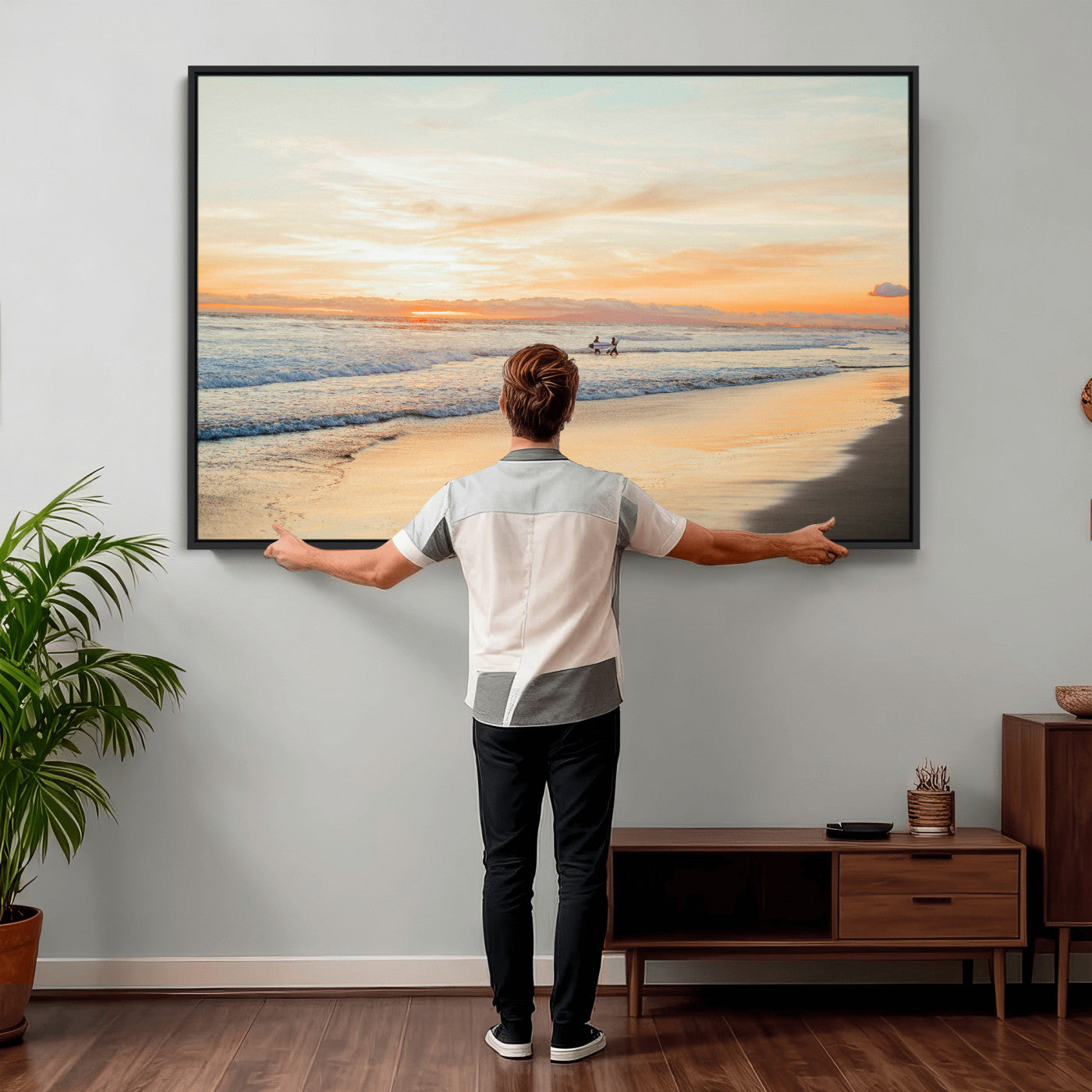 38131619-MGV-CV-36X24 - Beach Sunset Canvas Wall Art Print | Ocean Waves Landscape, Coastal Photography, Seascape Wall Decor, Ready to Hang