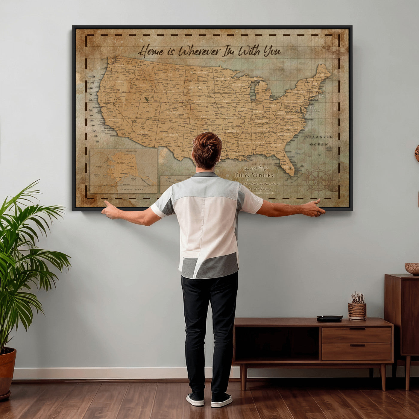 87620242-MGV-CV-36X24 - Personalized USA Push Pin Travel Map Wall Art Canvas Print | Custom United States Map | Push Pin Map - USA Bucket List Map