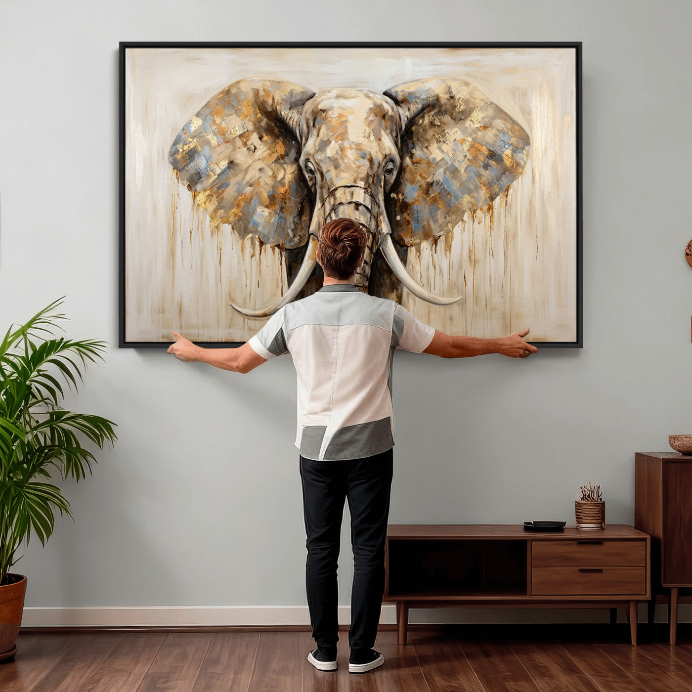 95819221-MGV-CV-36X24 - Gold Leaf Elephant Canvas Wall Art Abstract African Wildlife Painting Print