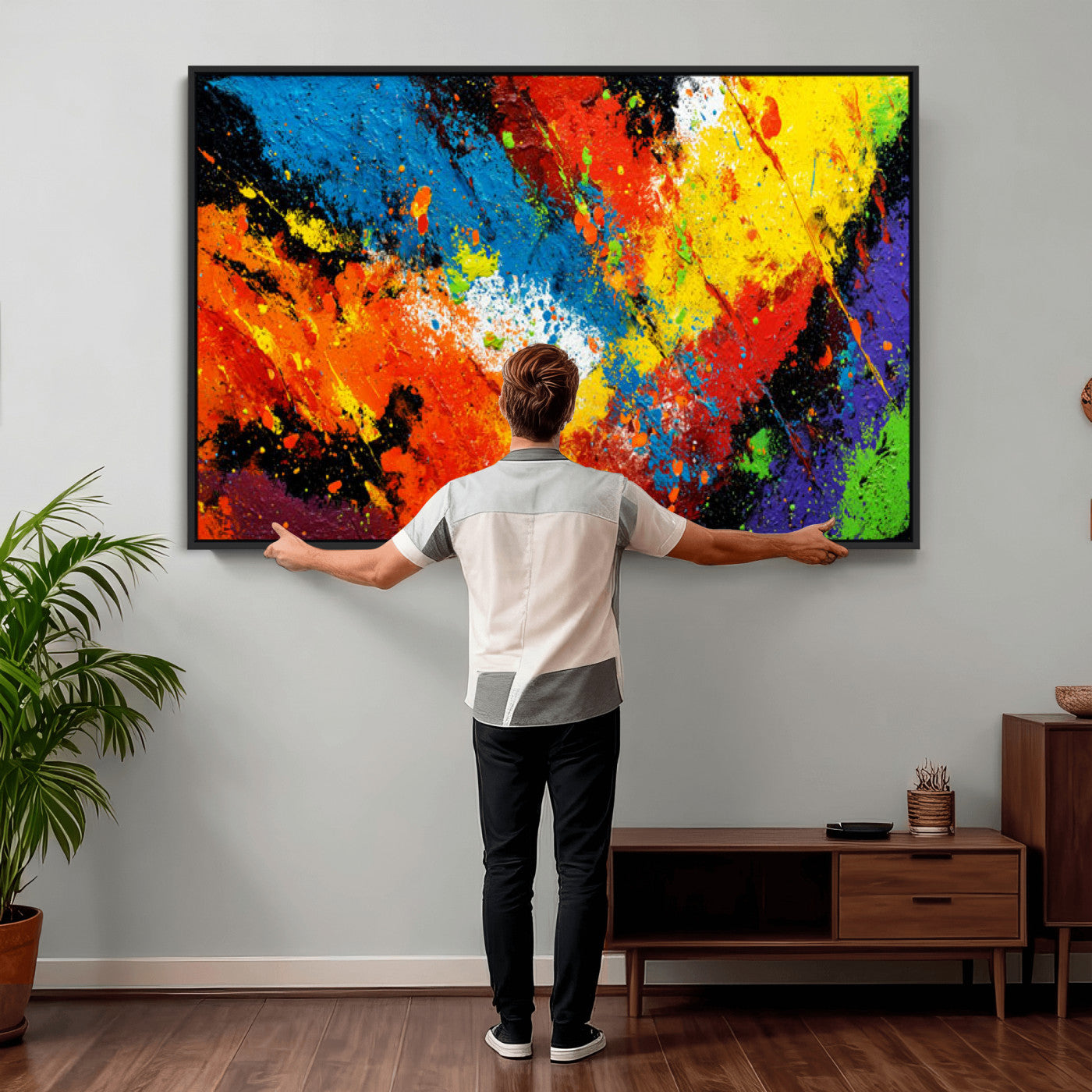 74888753-MGV-CV-36X24 - Vibrant Blue Abstract Canvas Wall Art Colorful Impasto Oil Painting Print