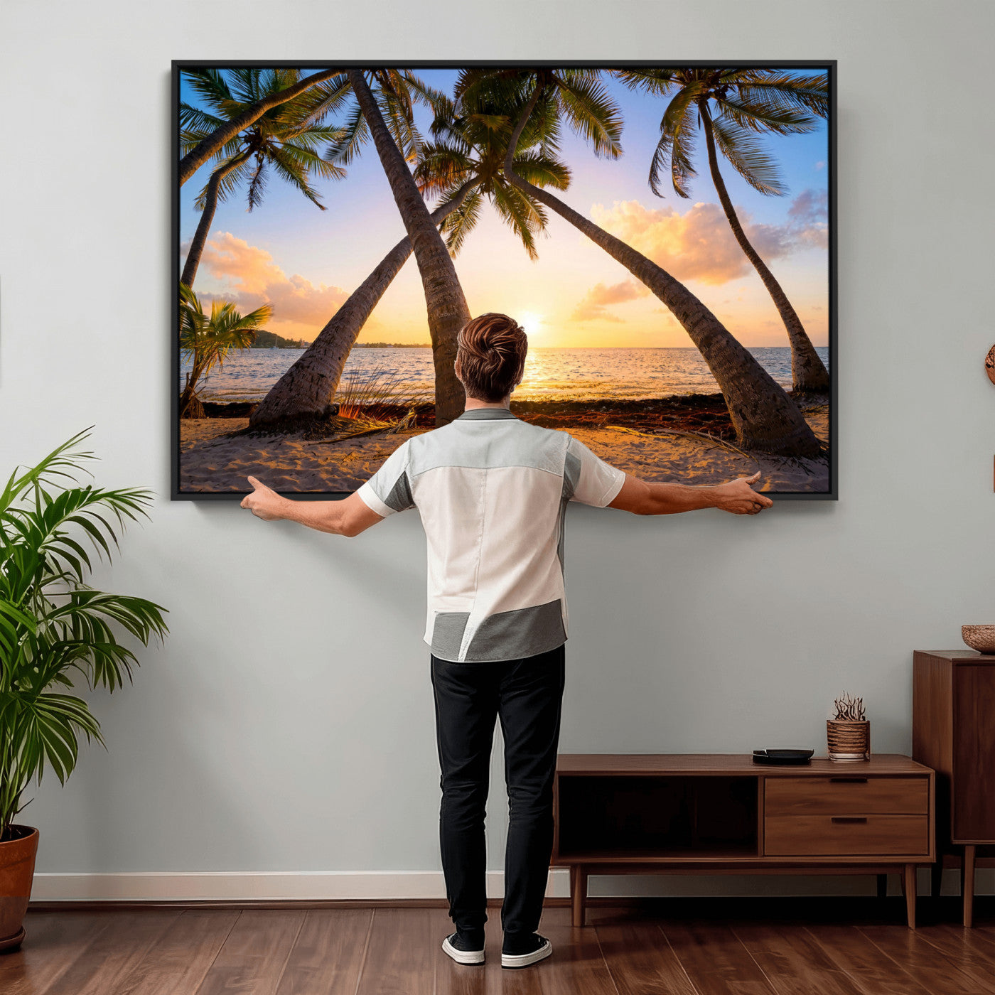 75123213-MGV-CV-36X24 - Tropical Island Coconut Palm Trees Sunset Wall Art Canvas Print - Turquoise Beach Print for Nautical Home Decor