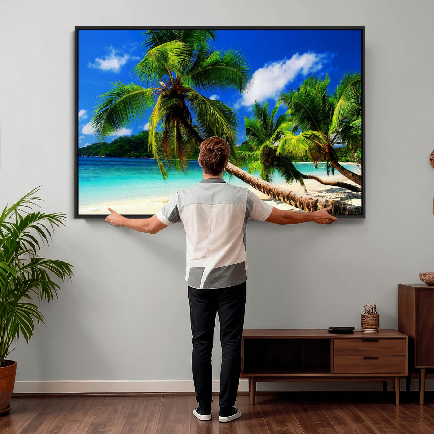 67049818-MGV-CV-36X24 - Tropical Island Coconut Palm Trees Wall Art Canvas Print - Turquoise Beach Print for Lake Home Decor