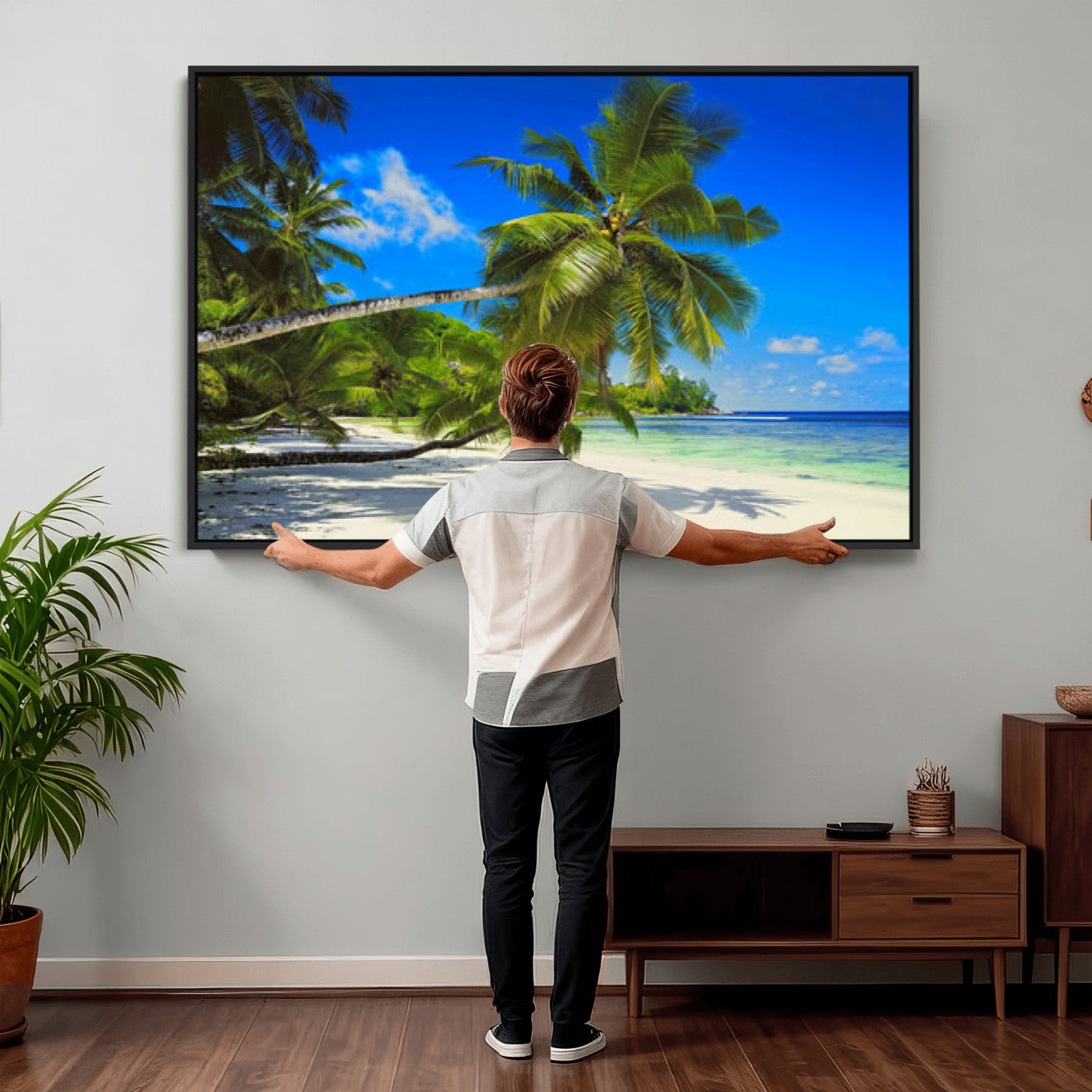 20475280-MGV-CV-36X24 - Tropical Island Coconut Palm Trees Wall Art Canvas Print - Turquoise Beach Print for Nautical Home Decor