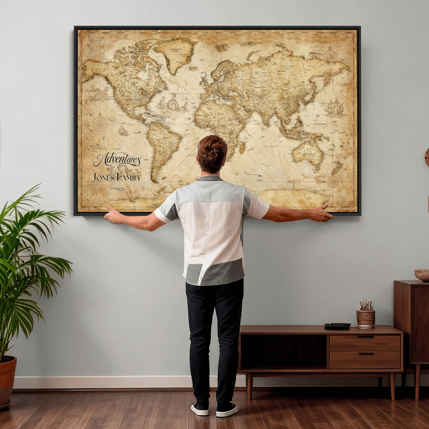 60956619-MGV-CV-36X24 - Custom Push Pin World Map Canvas Print β Personalized Travel Map Wall Art