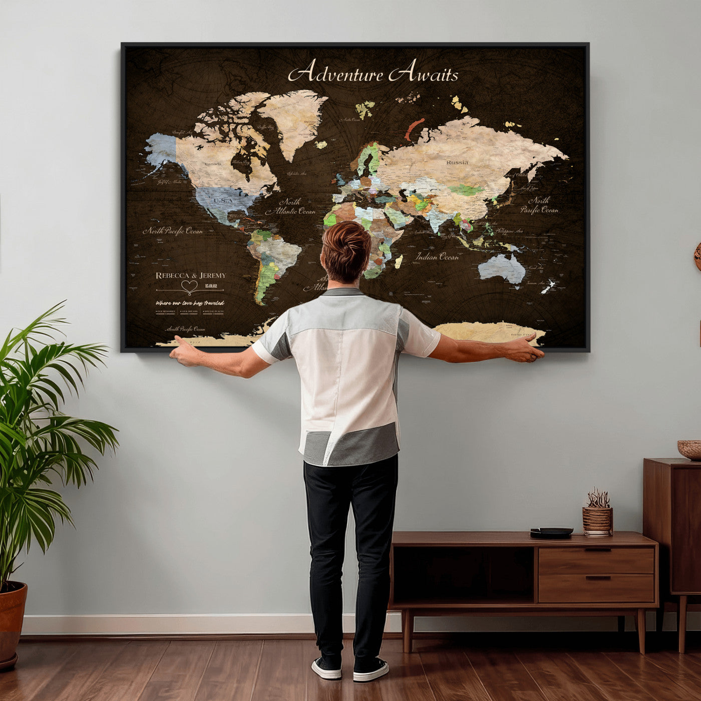 95753799-MGV-CV-36X24 - Custom Push Pin World Map Canvas Print – Personalized Travel Map Wall Art