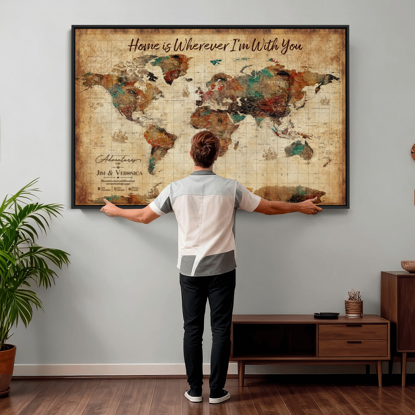 48389322-MGV-CV-36X24 - Custom Push Pin World Map Canvas Print – Personalized Travel Map Wall Art