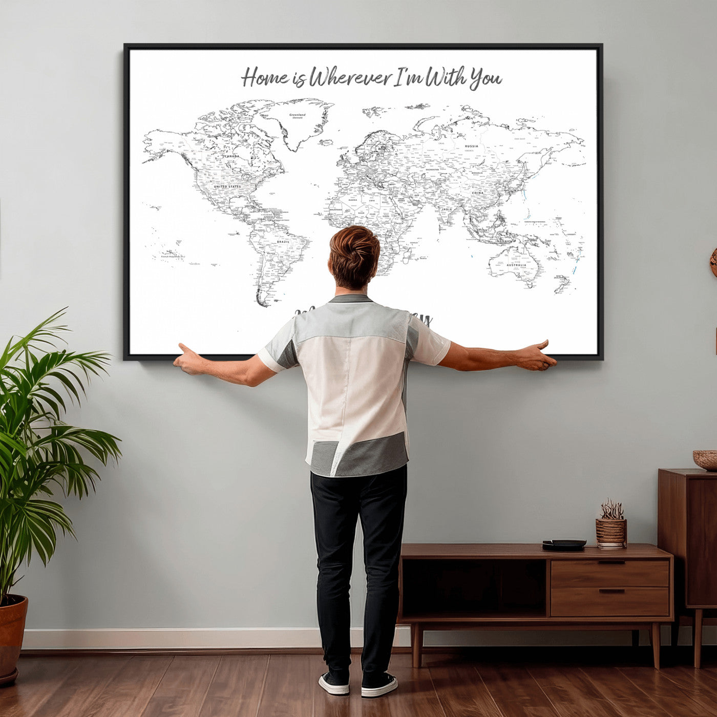 84721465-MGV-CV-36X24 - Custom Push Pin World Map Canvas Print – Personalized Travel Map Wall Art