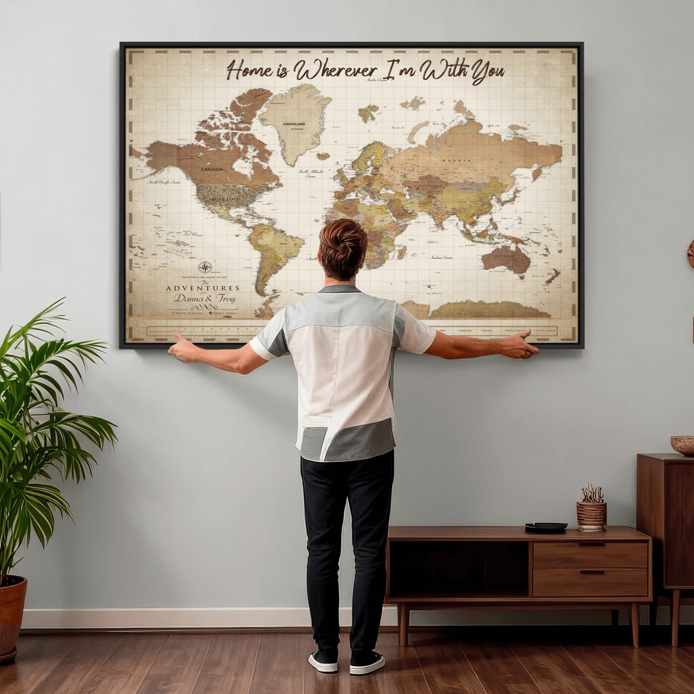 33352020-MGV-CV-36X24 - Custom Push Pin World Map Canvas Print – Personalized Travel Map Wall Art