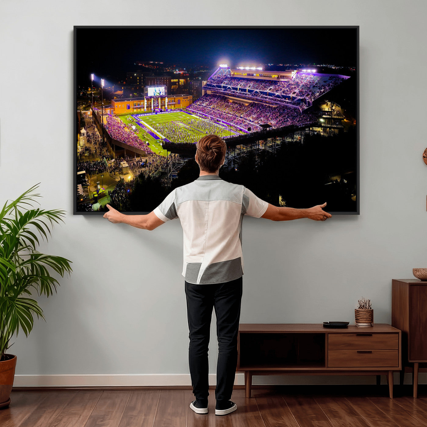 400867JMU2-MGV-CV-36X24 - JMU Stadium Wall Art Canvas Print for Game Room Decor - James Madison University Stadium