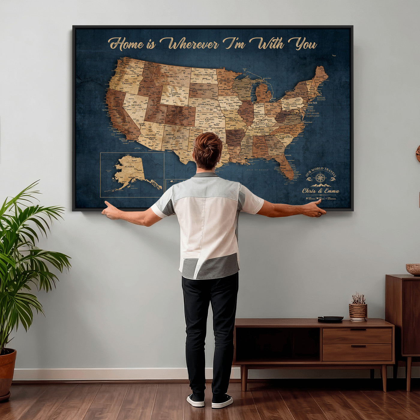 87620242N-MGV-CV-36X24 - Personalized USA Push Pin Travel Map Wall Art Canvas Print | Custom United States Map, Push Pin Map - USA Bucket List Map