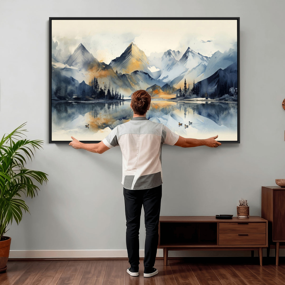 10196184T-MGV-CV-36X24 - Abstract Lake Mountain Wall Art Canvas Print