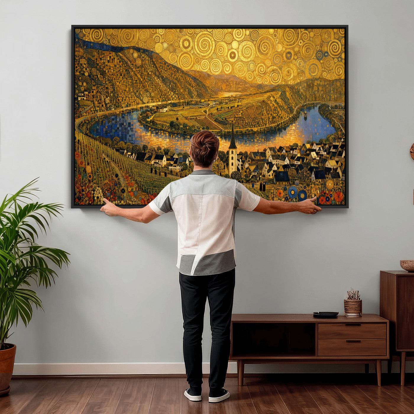 33713008-MGV-CV-36X24 - Gustav Klimt Style Mosel City Wall Art Canvas Print
