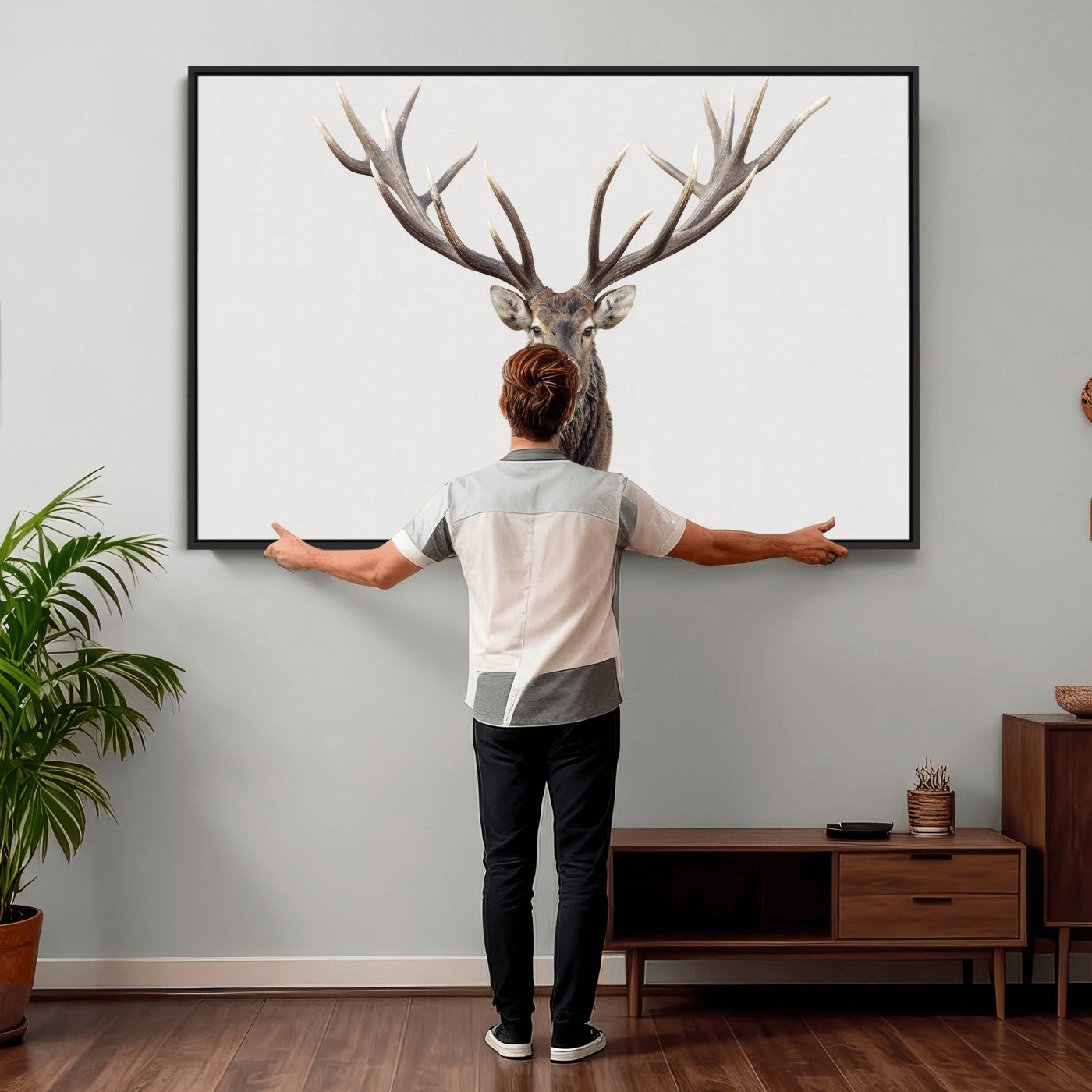 840173GY-MGV-CV-36X24 - Majestic Red Deer Canvas Wall Art – Stag Antlers Horns Print, Wildlife Hunting Poster, Rustic Cabin Lodge Decor