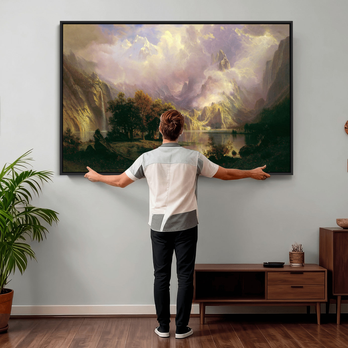 49189463-MGV-CV-36X24 - Albert Bierstadt Rocky Mountain Landscape Wall Art Canvas Print, Classic Fine Art Painting Print