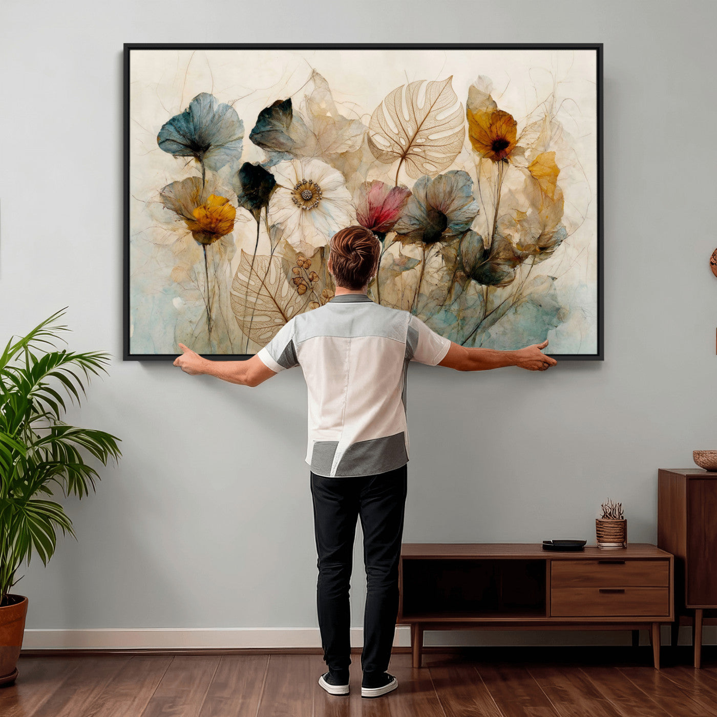 93171612-MGV-CV-36X24 - Vintage Dried Floral Meadow Wall Art Canvas Print, Translucent Watercolor Flowers Painting Print
