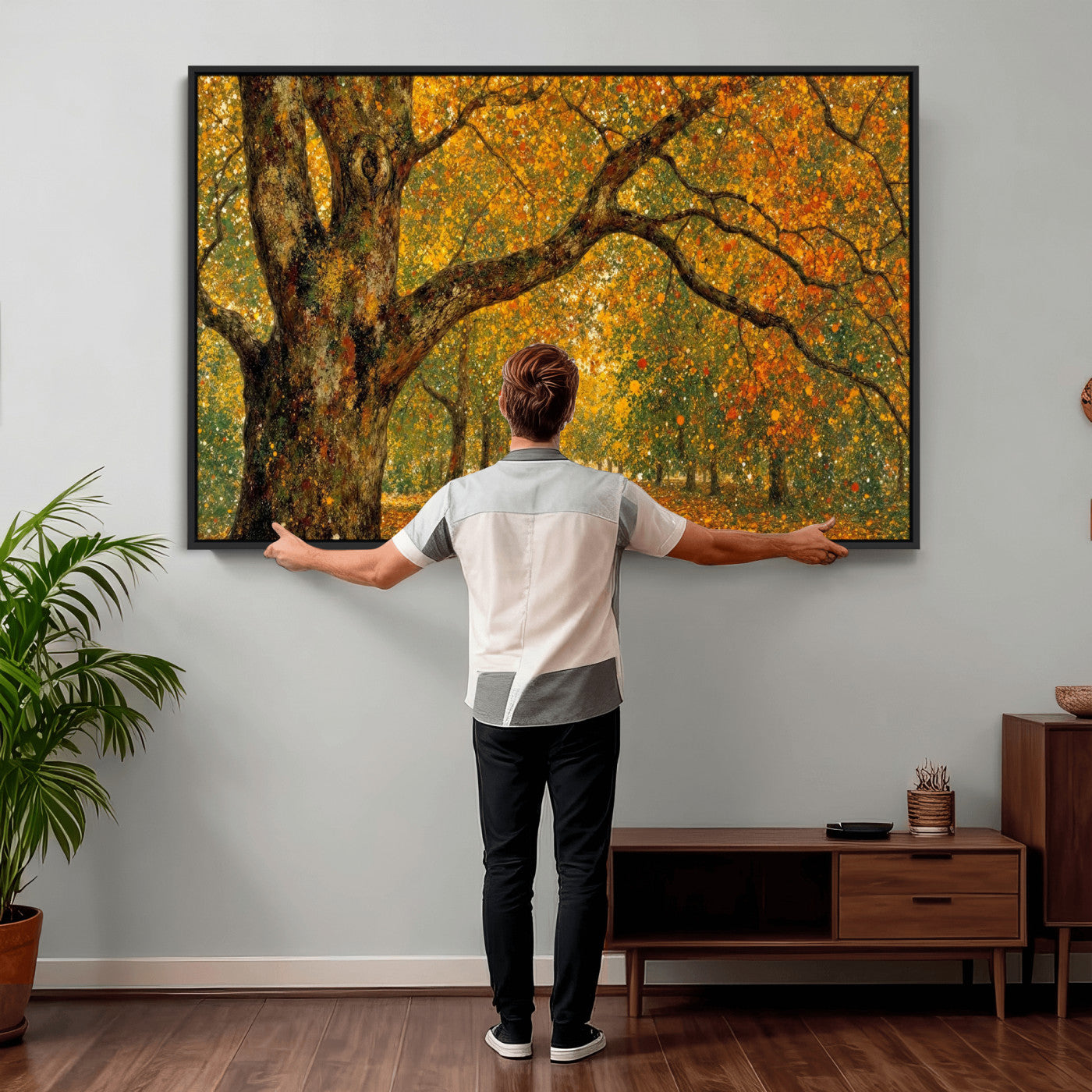 11536138-MGV-CV-36X24 - Vintage Autumn Forest Path Wall Art Canvas Print, Golden Leaves Impressionist Painting Print
