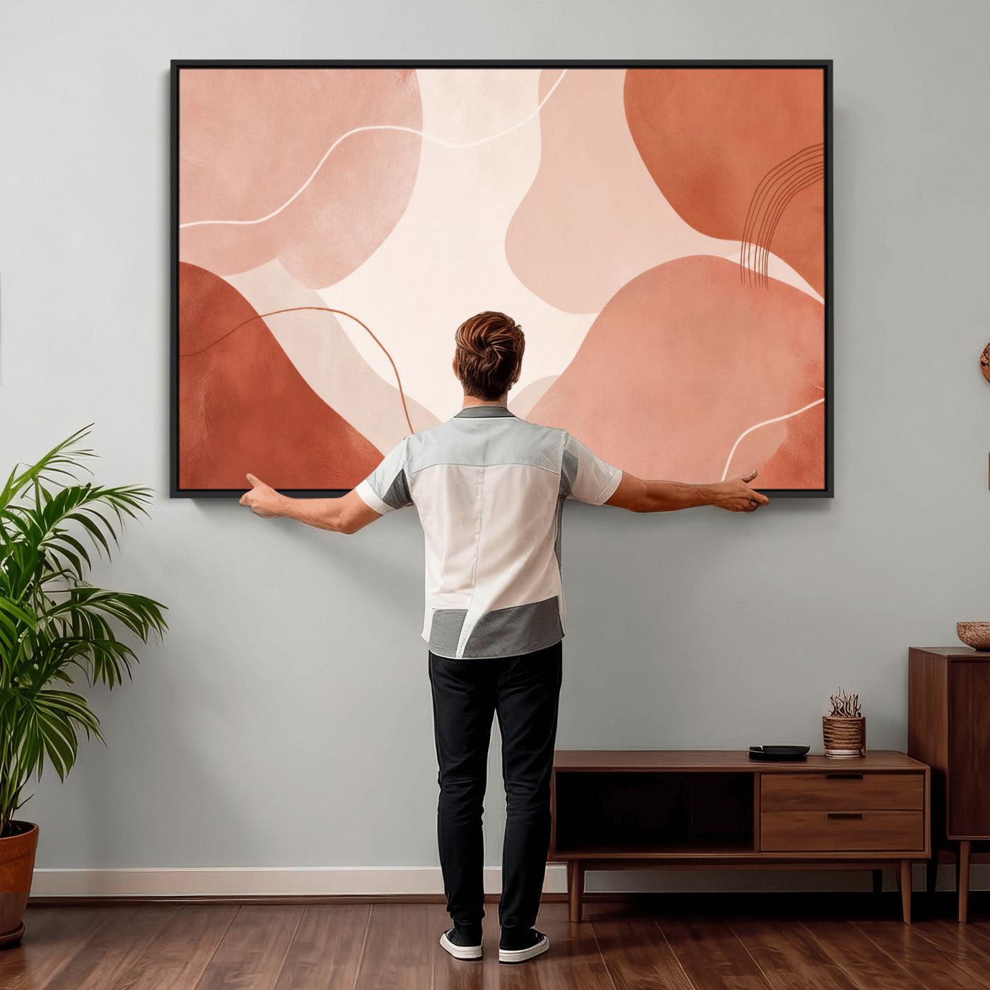 17685421-MGV-CV-36X24 - Abstract Boho Terracotta Wall Art Canvas Print, Mid Century Minimalist Painting Print