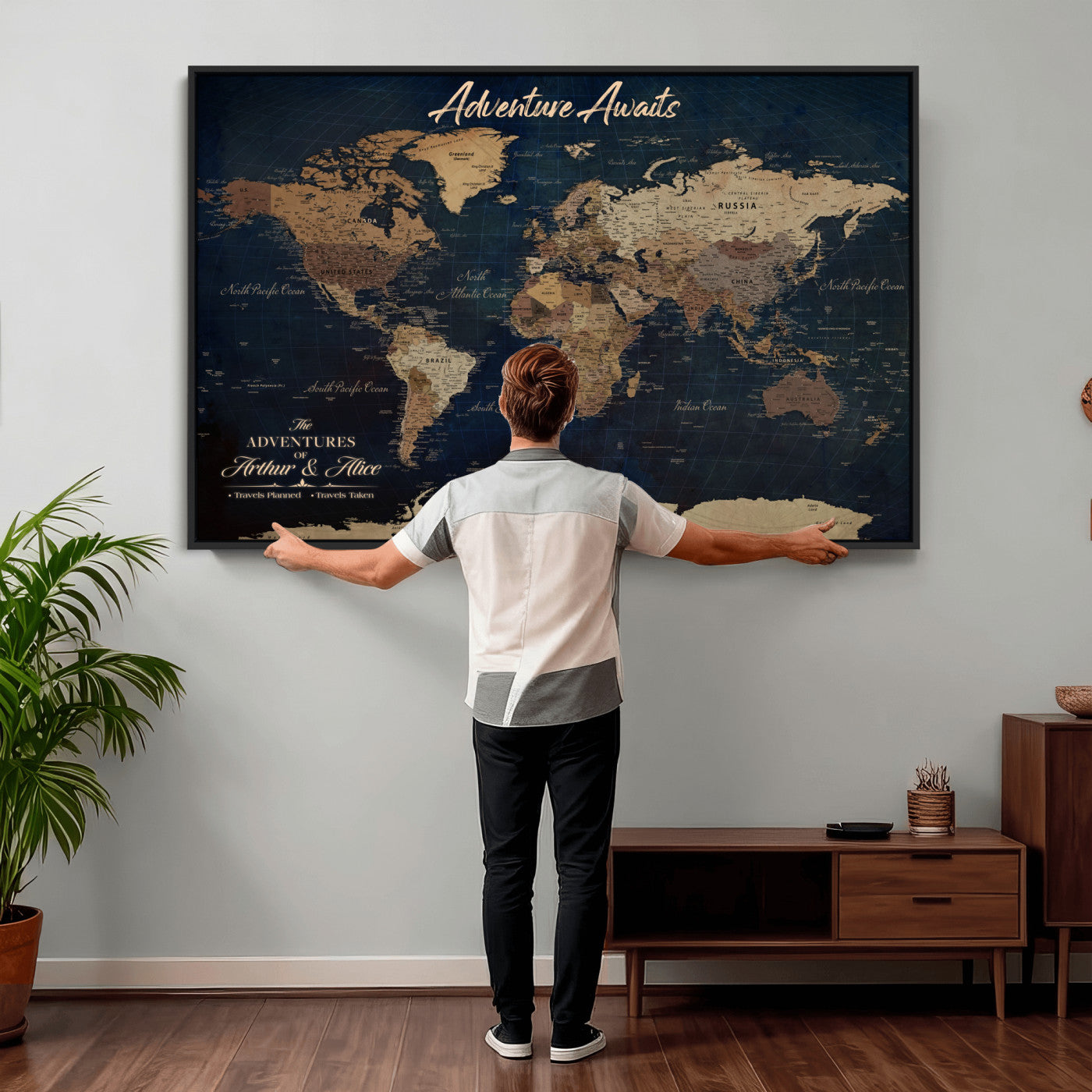 74477969-MGV-CV-36X24 - Custom Push Pin World Map Canvas | Personalized Travel Tracker | Wedding Anniversary Gift for Couples | Adventure Map Wall Art with Pins