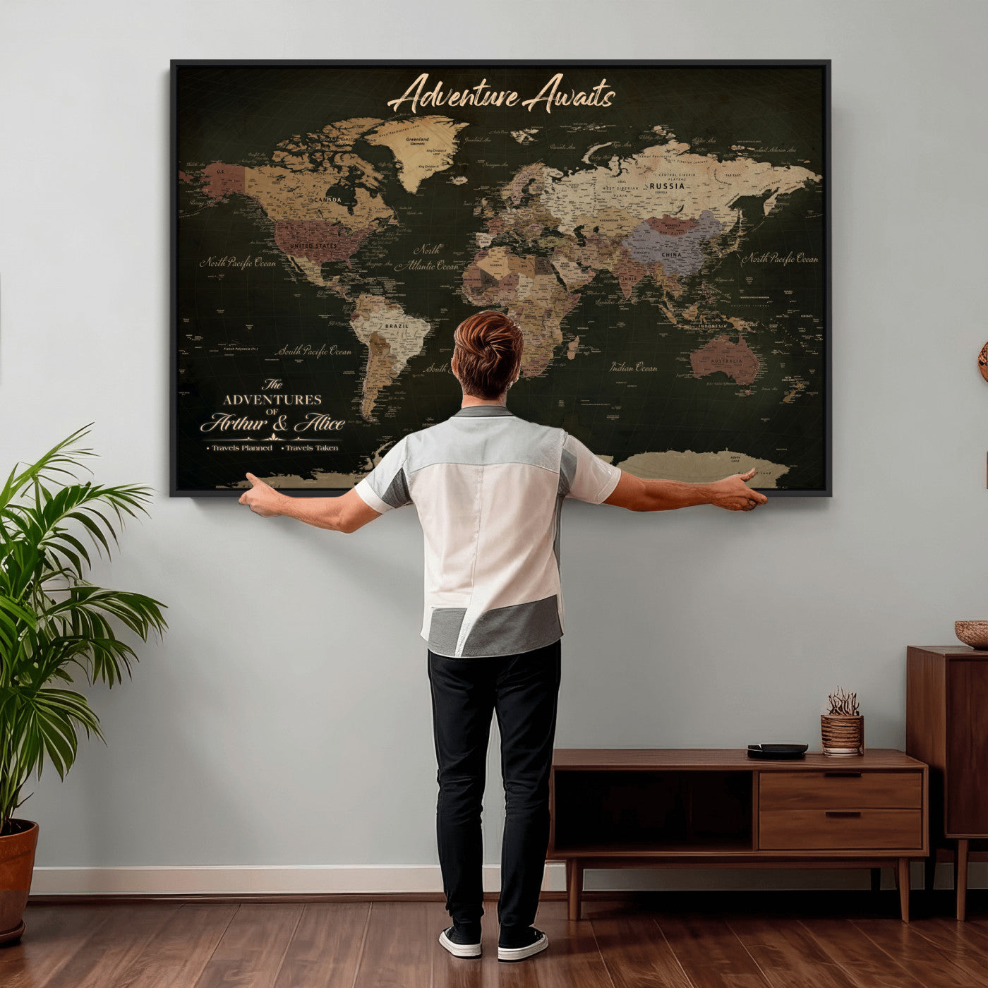 46935759-MGV-CV-36X24 - Custom Push Pin World Map Canvas | Personalized Travel Tracker | Wedding Anniversary Gift for Couples | Adventure Map Wall Art with Pins