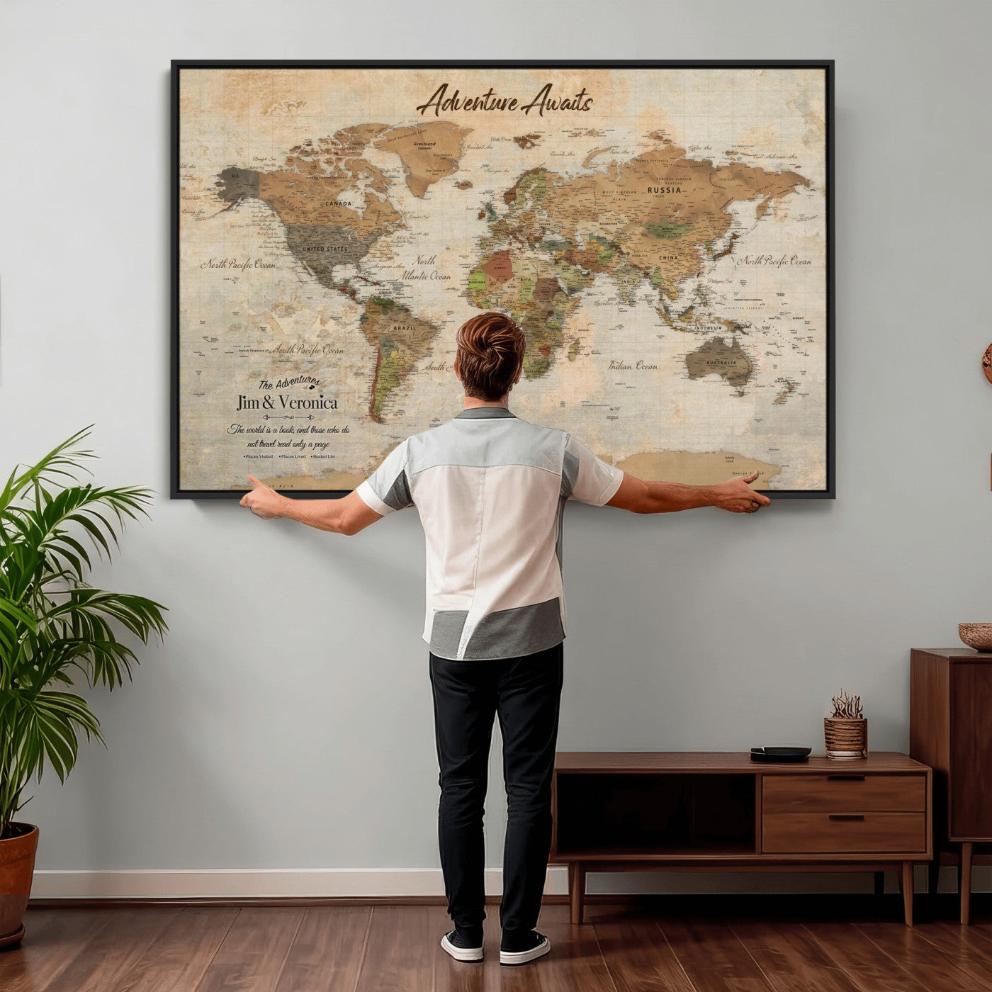 51298056-MGV-CV-36X24 - Custom Push Pin World Map Canvas | Personalized Travel Tracker | Wedding Anniversary Gift for Couples | Adventure Map Wall Art with Pins