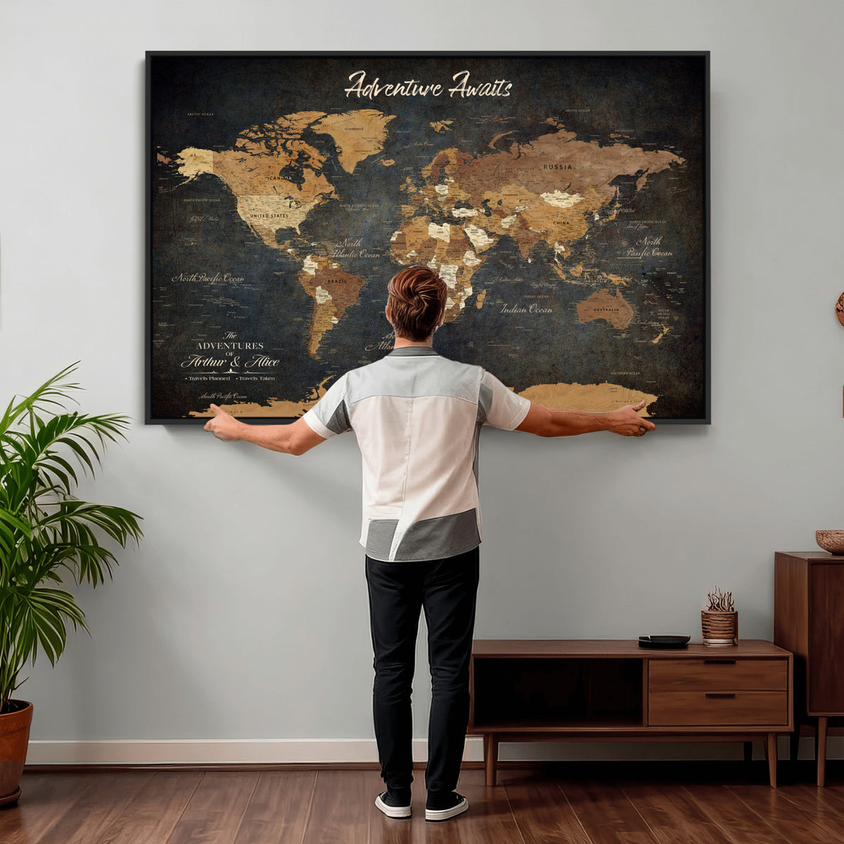 195425676576-MGV-CV-36X24 - Custom Push Pin World Map Canvas PRINT | Personalized Travel Tracker | Wedding Anniversary Gift