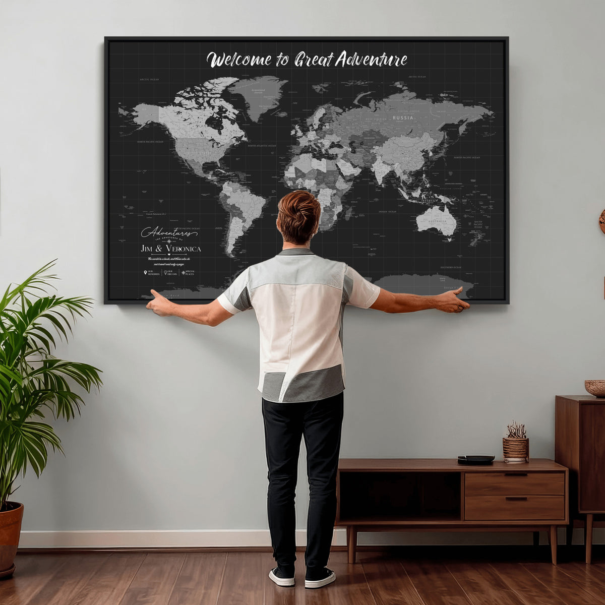 NEWMAP-21-MGV-CV-36X24 - World Map Wall Art Canvas Print, Modern Decorative Framed Map Artwork Prints for Living Room, Office, Bedroom Wall Decor