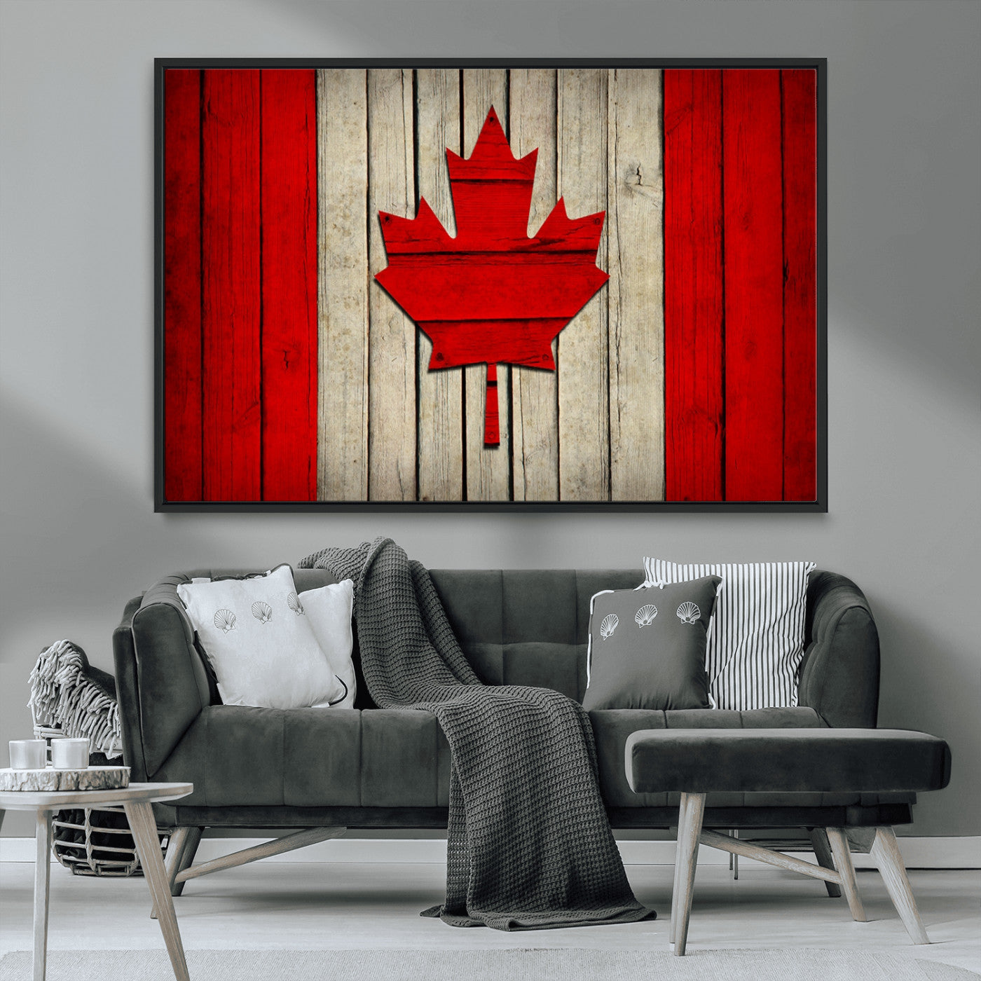22674-MGV-CV-36X24-Rustic Canada Flag Wall Art – Framed Canadian Flag Canvas Print, Vintage Wood Texture Home or Office Decor
