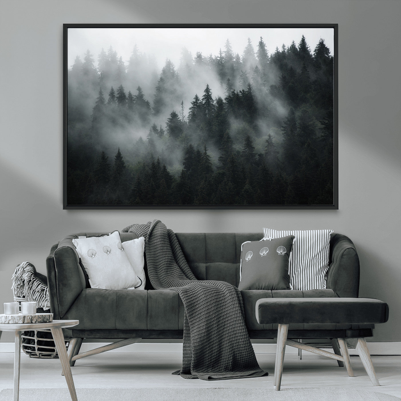 52359-MGV-CV-36X24-Foggy Forest Wall Art Canvas Print | 3 Panel Large Misty Landscape for Dining Room, Office, or