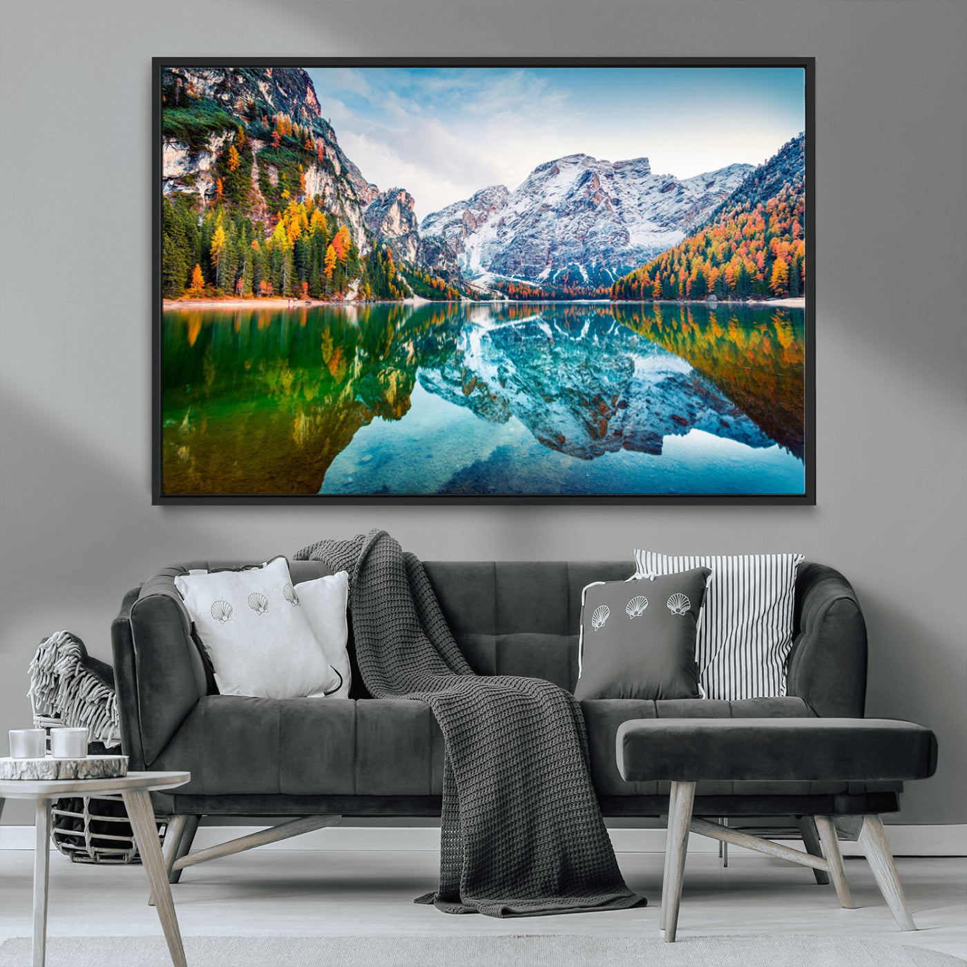 -Spectacular autumn view of Braies Lake Wall Art Canvas Print