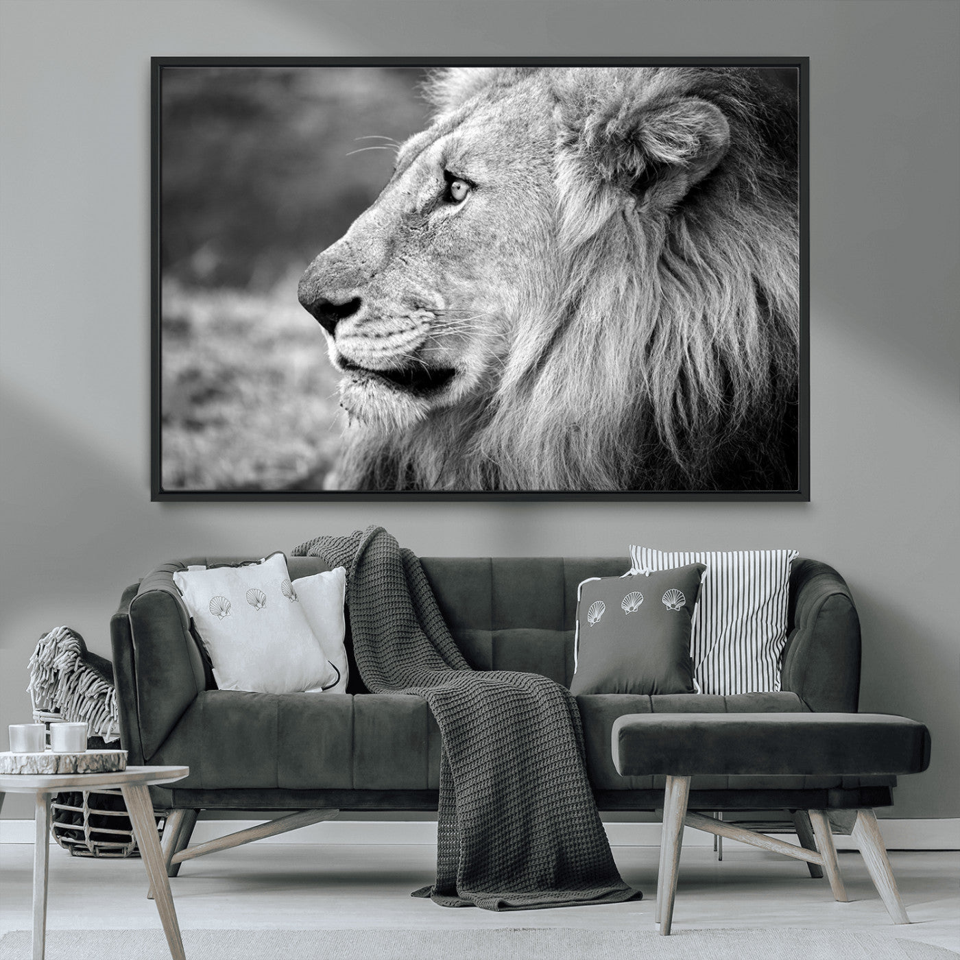 23833-MGV-CV-36X24-Lion Wall Art Canvas Print – Framed Majestic Wildlife Portrait Lion with Regal Presence Artwork for Home, Office