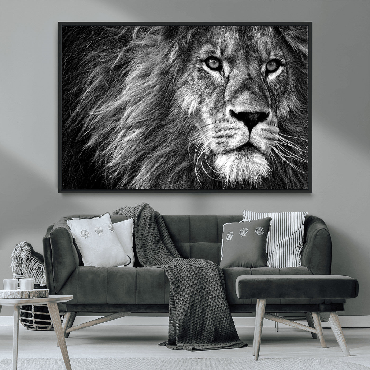 58363-MGV-CV-36X24-Black and White Lion Canvas Wall Art Print – Wildlife Portrait Artwork for Home, Office, Living Room, Guest Room