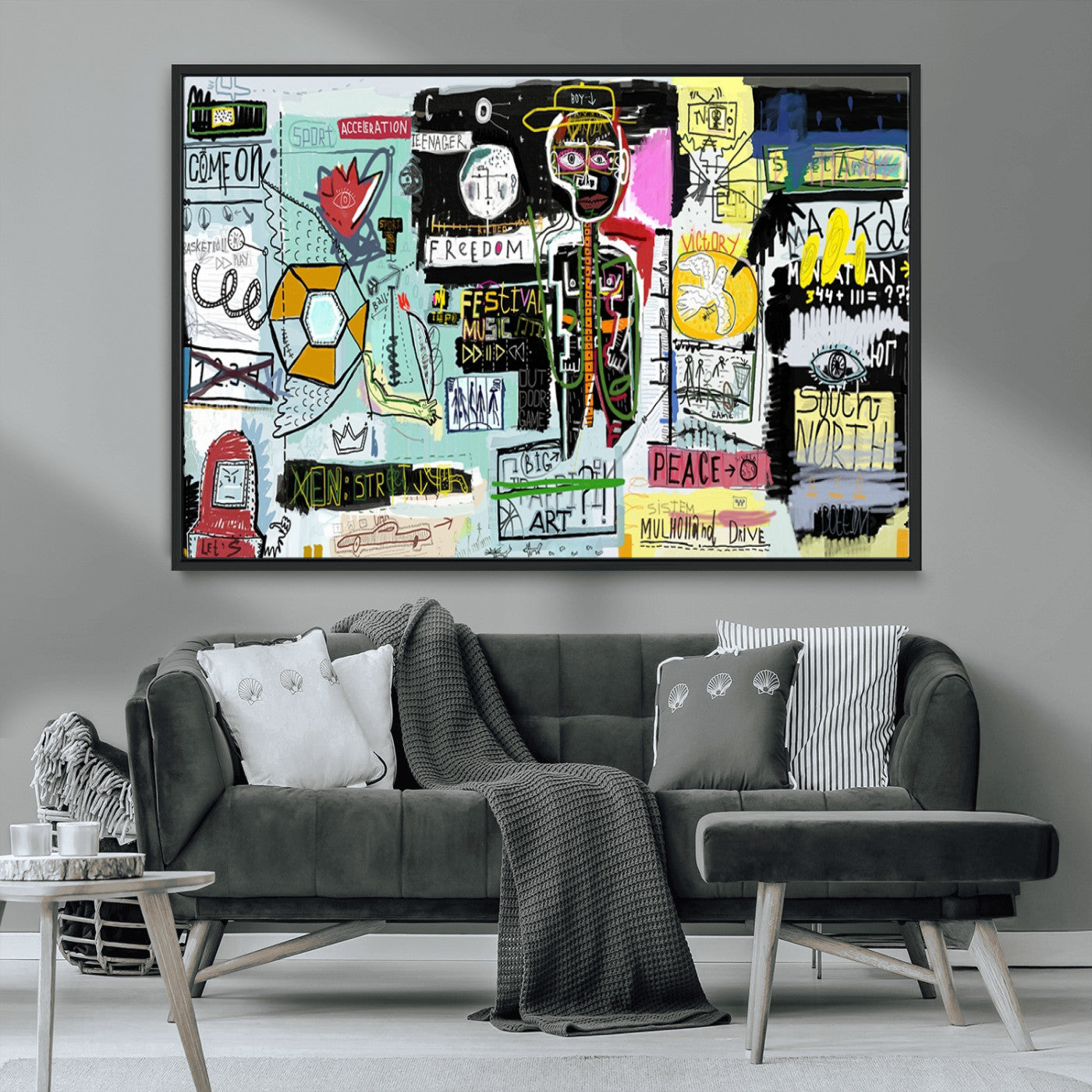 10504-MGV-CV-36X24-Graffiti Wall Art – Colorful Urban Street Canvas Print, Modern Expressionist Painting for Living Room, Studio or Office, Bold Art Decor