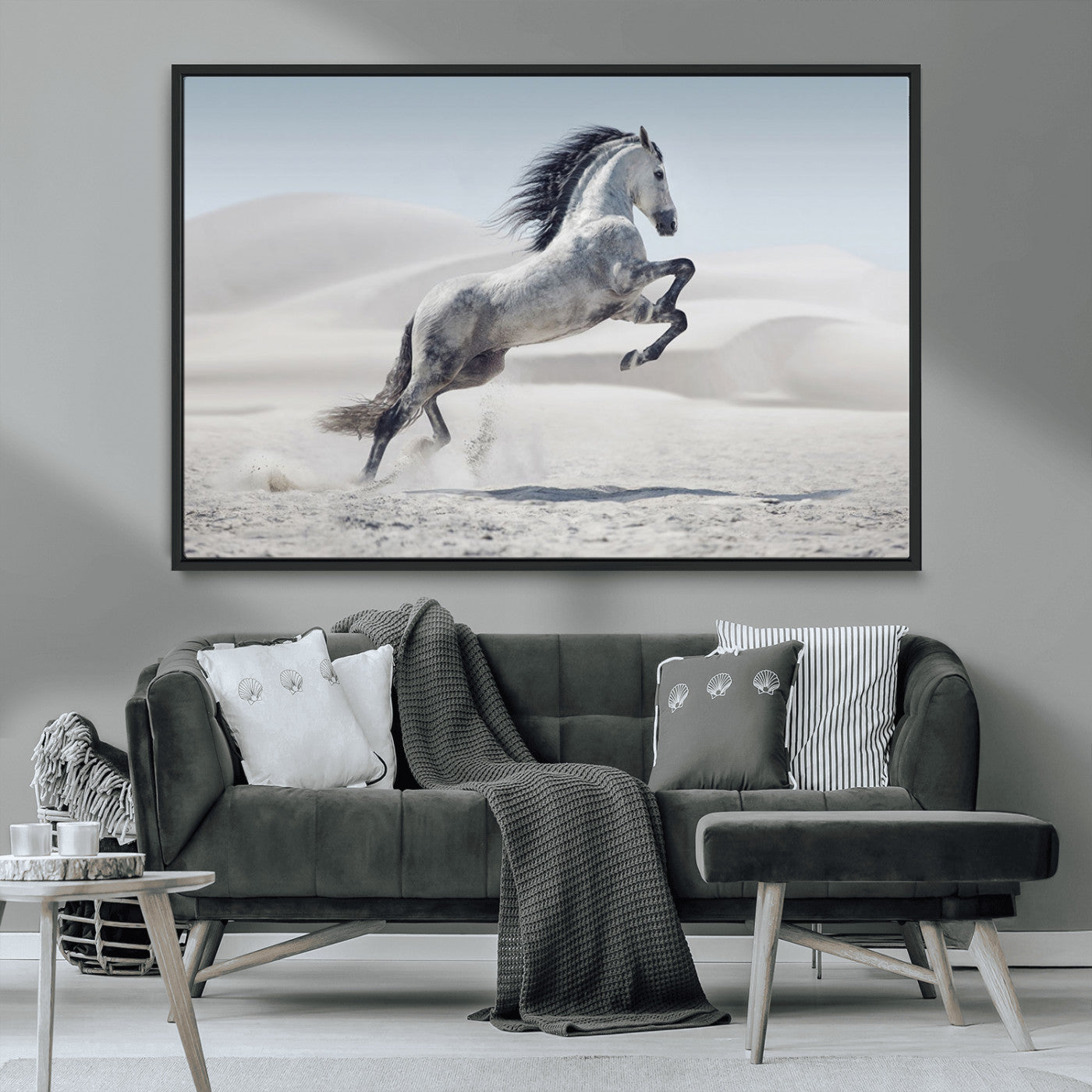 -Prancing Horse Desert Large Wall Art Canvas Print – Majestic Horse Animal Artwork for Home, Office, Living Room