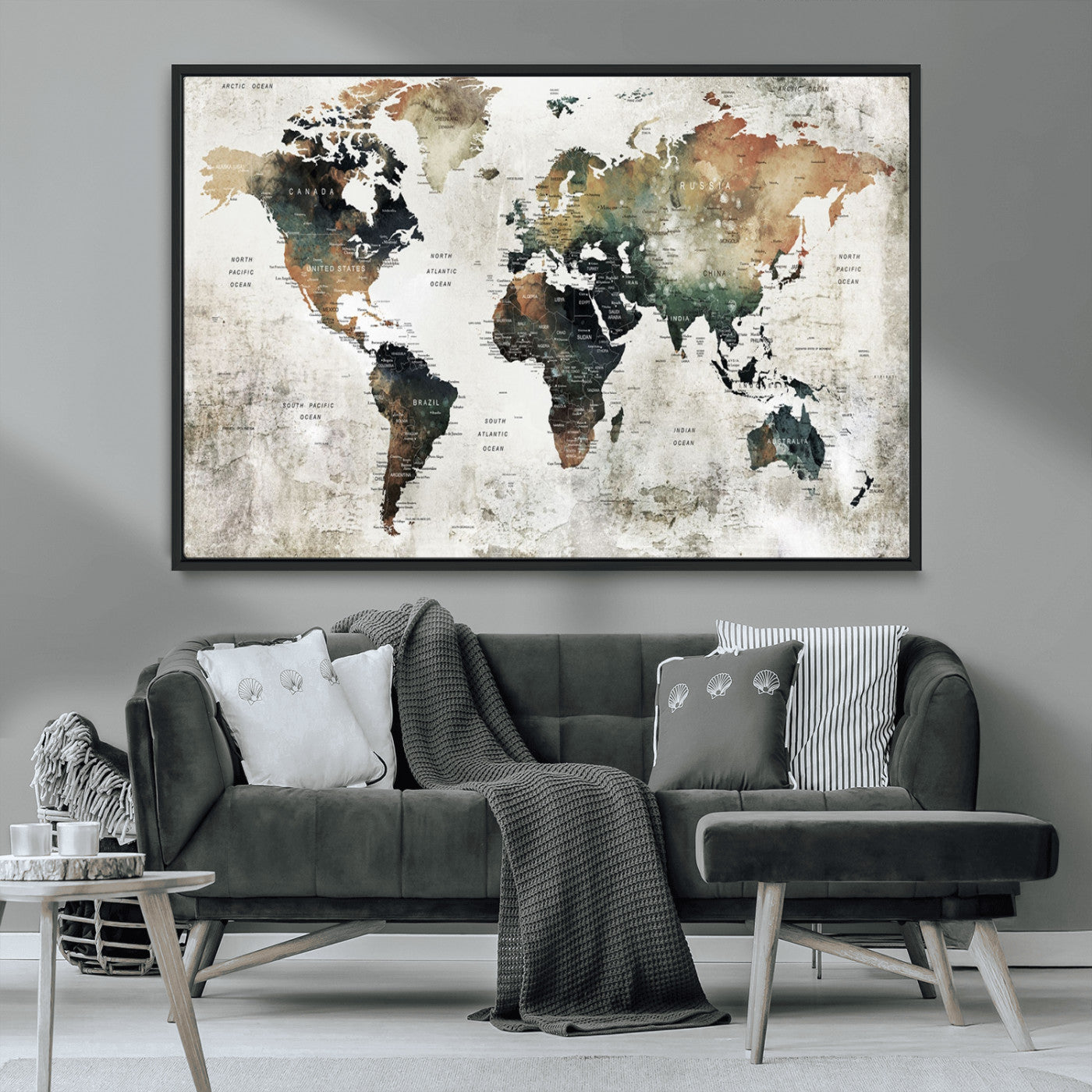 19444-MGV-CV-36X24-Push Pin World Map Canvas Print – Travel Tracker Wall Art for Couples, Perfect Anniversary Gift for Home or Office Decor