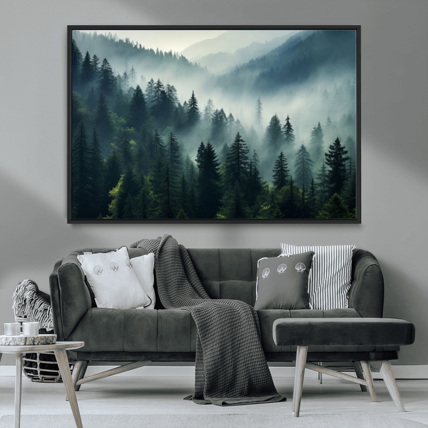 -Captivating Misty Forest Wall Art Premium Canvas Print a Foggy and Serene Atmosphere Art