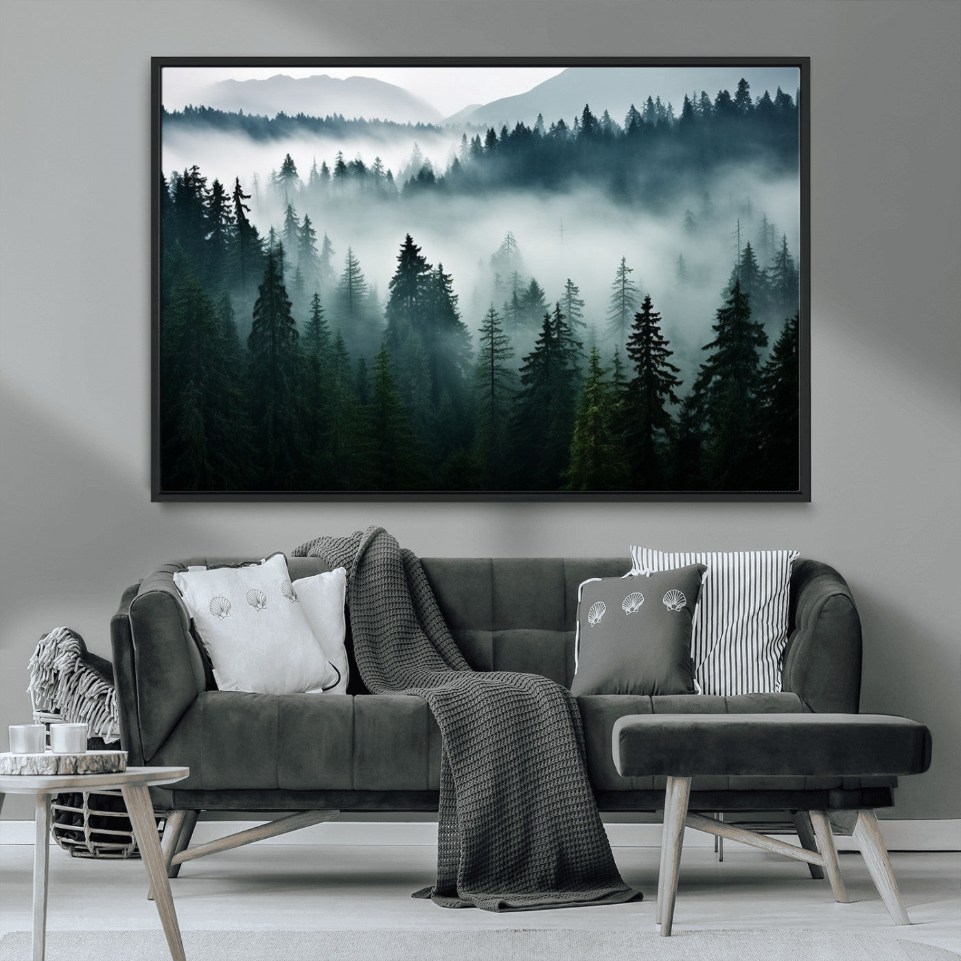 -Captivating Misty Forest Wall Art Canvas, Premium Canvas Print a Foggy and Serene Atmosphere