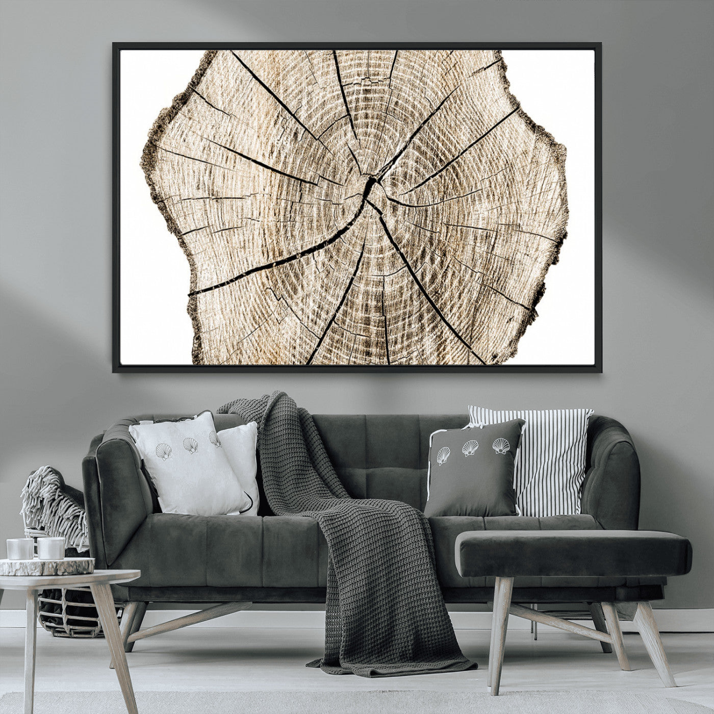 12450-MGV-CV-36X24-Abstract Wood Tree Ring Wall Art - Ready to Hang Minimalist Wooden Design for Rustic & Contemporary