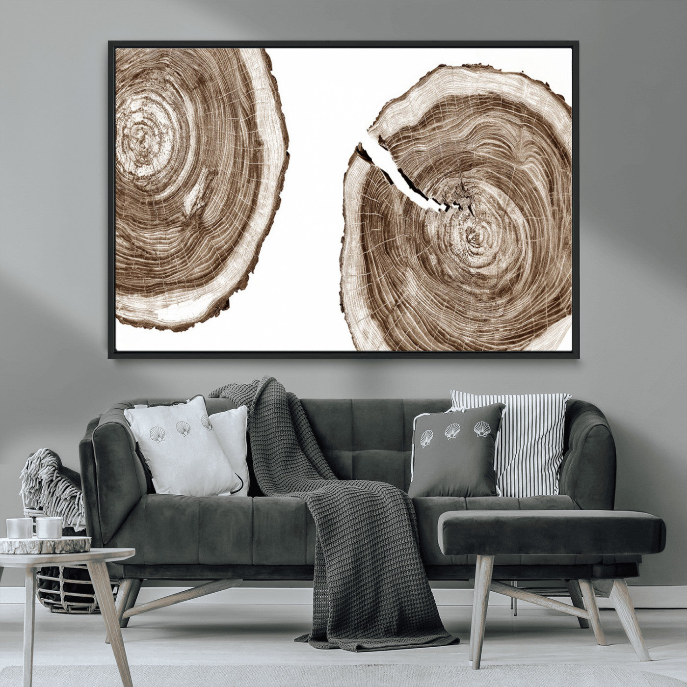 43743-MGV-CV-36X24-Wood Tree Ring Wall Art Canvas Prints, Tree Rings – Minimalist Black and White Wood Art | Triptych