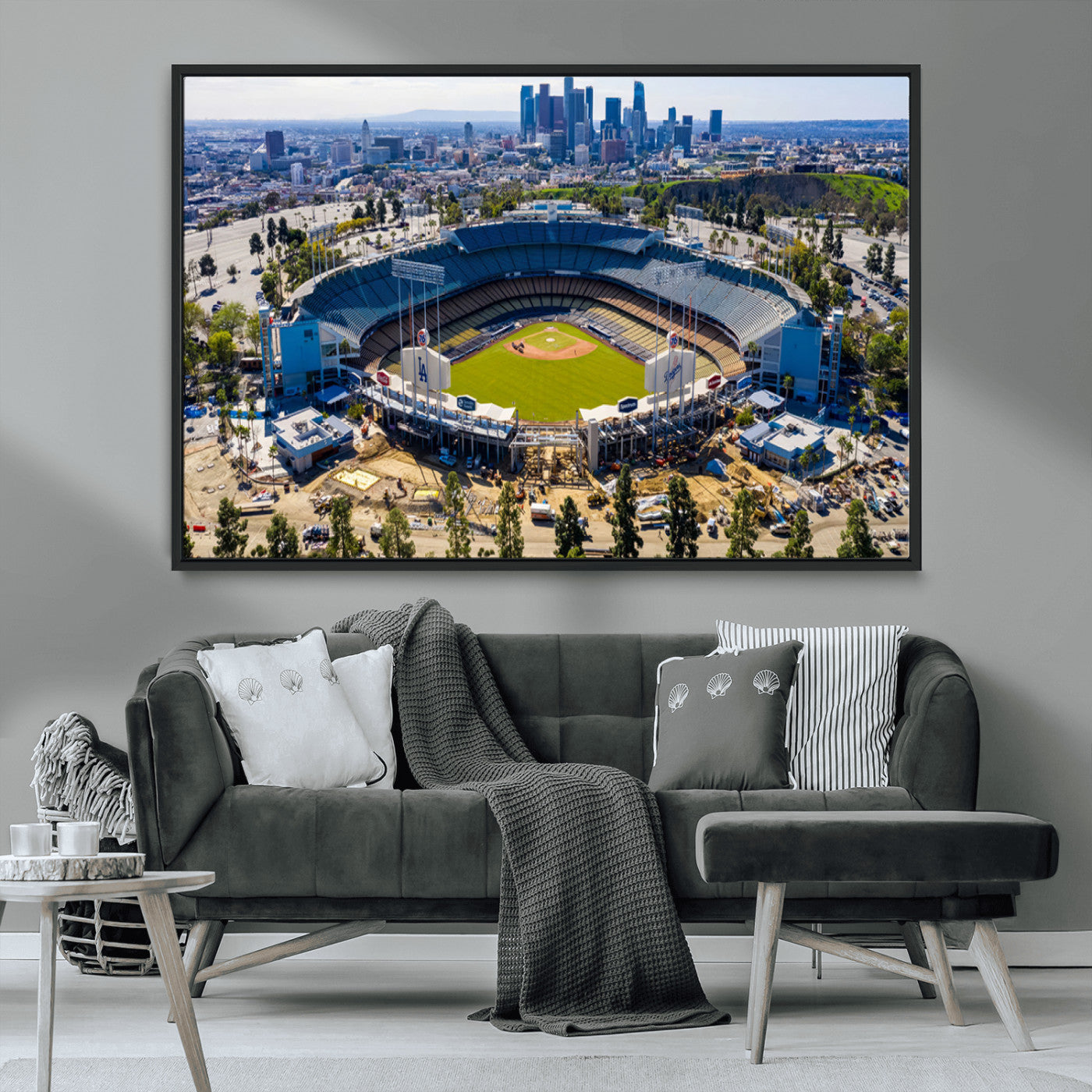 58596-MGV-FC-36X24_Black-Los Angeles Dodgers Dodger Stadium Wall Art Canvas Print - MLB Baseball Stadium, Framed Los Angeles
