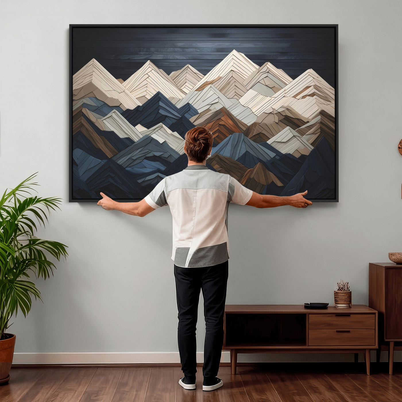 12896-MGV-CV-36X24 - Wood Mountain Wall Art | Mountain Canvas Print Wood Decor | Ready to Hang for Cabin Decor